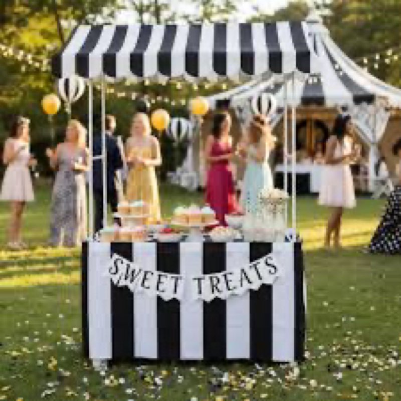 Carnival Tablet Tent Kit Circus Party Decoration Include Tabletop Hut, Tent Canopy, Stripe Table Skirts, Tablecloth for Carnival Party Supplies Decorations(black and White)