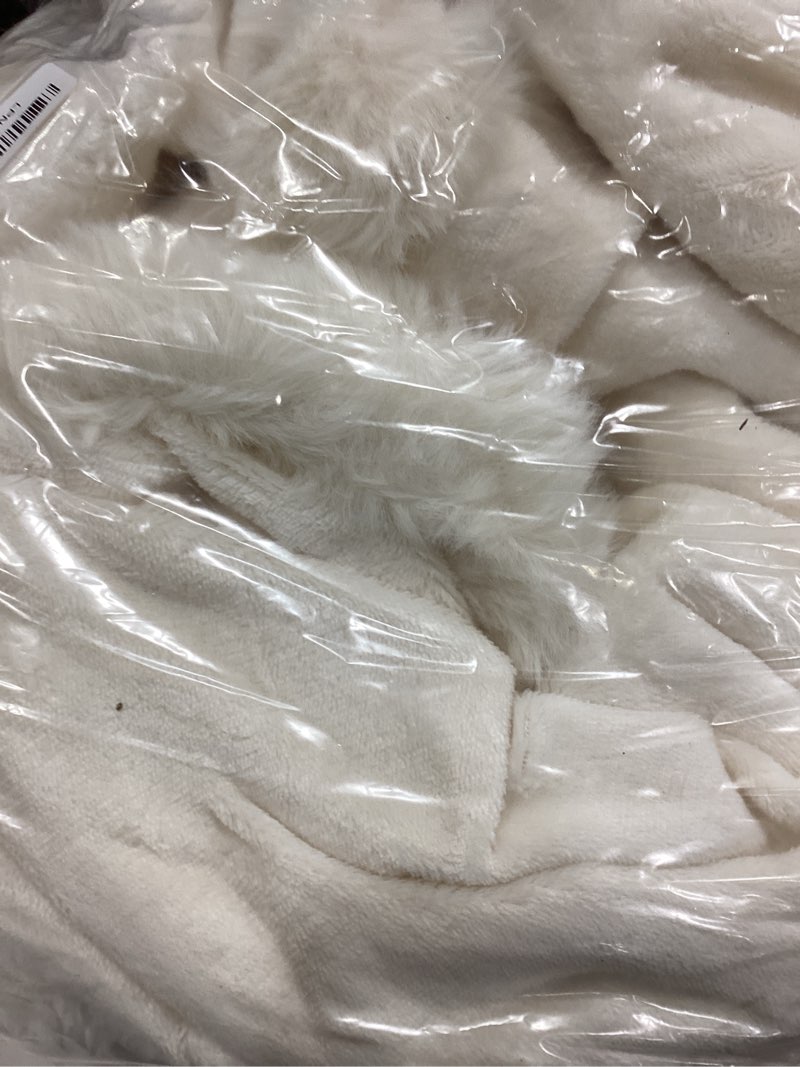 Condition photo showing Good Condition for Faux Rabbit Fur Throw Blanket for Couch, Fluffy Warm Plush Thick Bubble Blanket for Bed Sofa Living Room, Soft Cozy Furry Blanket Home Decor, 50x60 inches, Cream White Cream White 50"x60"