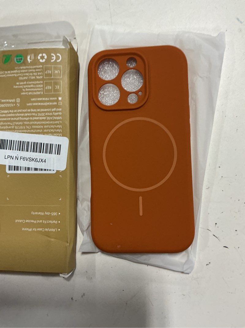 Condition photo showing New/Like New for miracase magnetic for iphone 16 pro case, [soft anti-scratch microfiber lining], compatible with magsafe, liquid silicone case shockproof drop protection phone case for 16 pro,orange amber orange iphone 16 pro