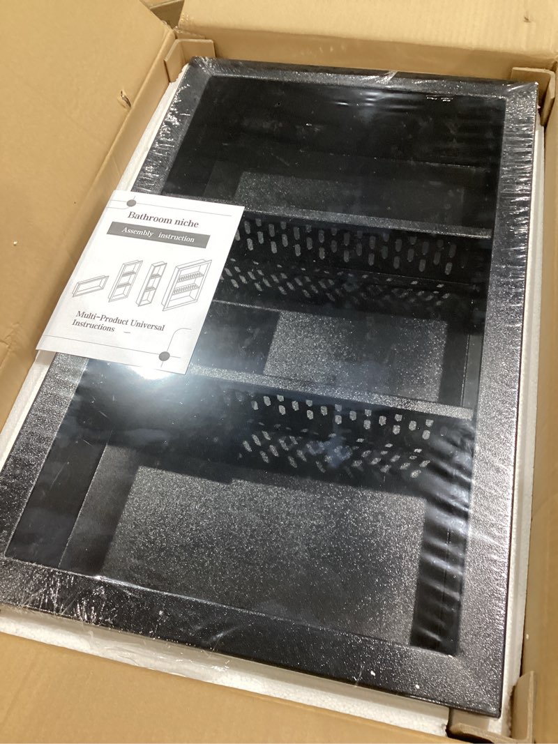Condition photo showing Good Condition for 14" x 24" stainless steel shower niche, 3-tier waterproof shelves, no-tile needed bathroom organizer, rustproof wall shelf for shampoo, soap & toiletries, black 4"x14"x24"3-tier black