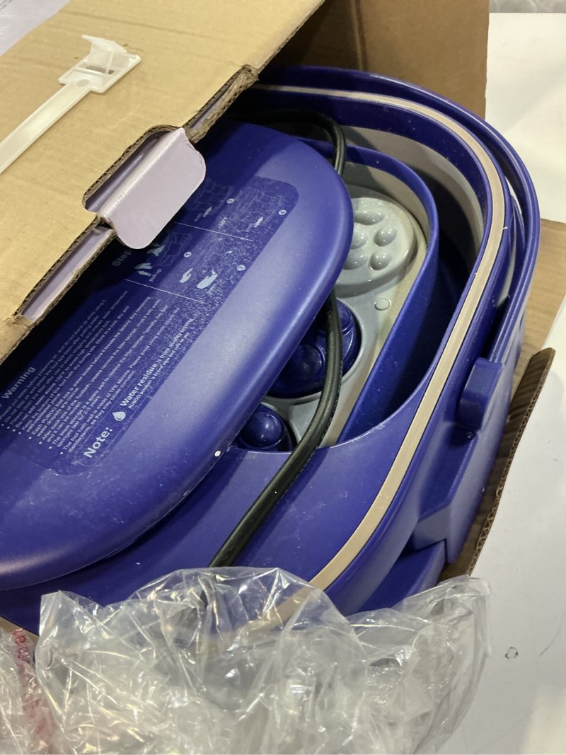 Condition photo showing As Is for puboo collapsible foot spa bath massager with heat, 95-115°f precise temp control, motorized massage rollers, heated foot bath soak tub, fits us men’s size 11, gift for christmas, new year purple