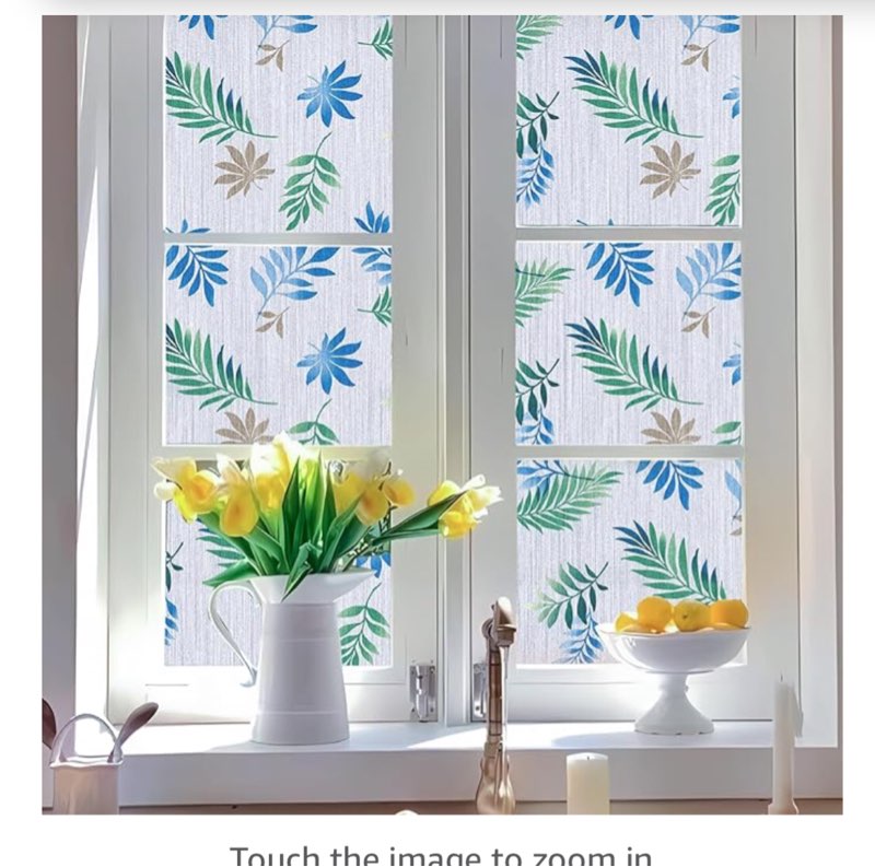 Bofeifs Window Privacy Film: Static Cling Decorative with Leaves Frosted Glass Film for Bathroom Doo