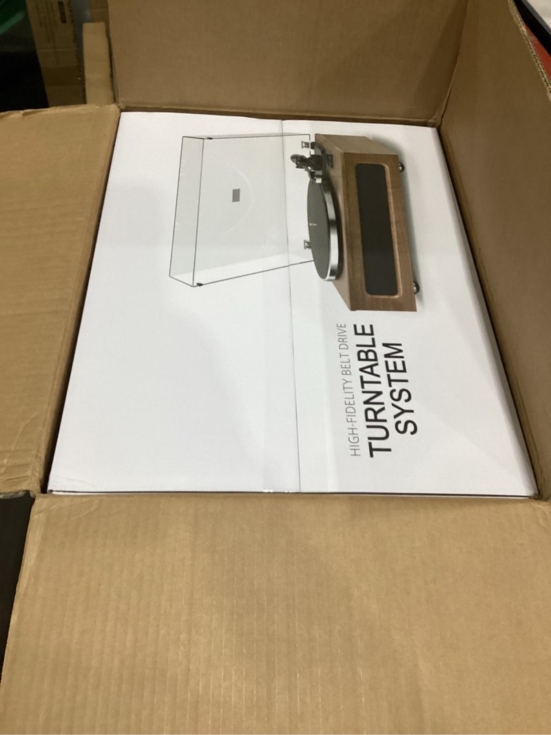 Condition photo showing New/Like New for Record Player All-in-One Vintage Turntable for Vinyl Records Built-in 4 Stereo Speakers High Fidelity Audio AT-3600L Phono Belt Drive Vinyl Player BT Wireless Pariing Aux-in RCA Auto Stop Walunt Brown Walnut Brown