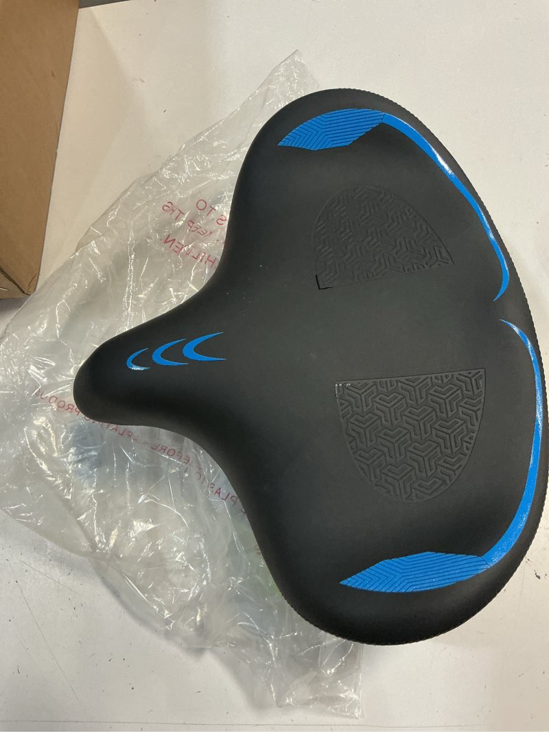 Condition photo showing Good Condition for cdywd oversized bike seat for men & women comfort, extra wide bicycle seat cushion, comfortable wing padded, large replacement saddle for peloton, stationary exercise bike, ebike, cruiser, city bike blue
