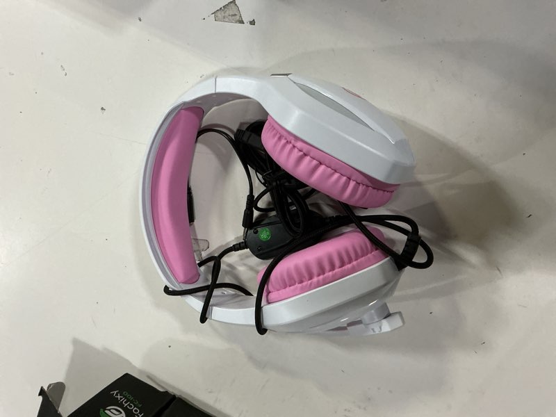 Condition photo showing Good Condition for Fachixy FC100 Gaming Headset with Microphone for PS4, PS5, Switch, Xbox, Mac, PC Gaming Headphones with Mic, Gamer Headset with RGB Light - White-Pink