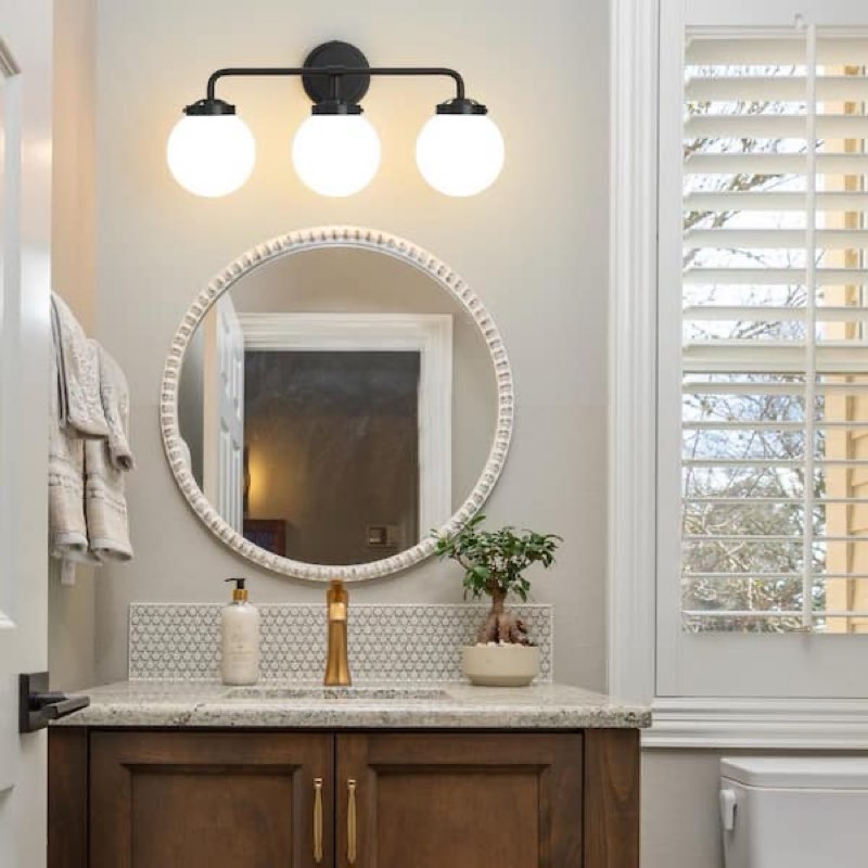 Deyidn 22.5 in. 3-Light Black Bathroom Vanity Light with Opal