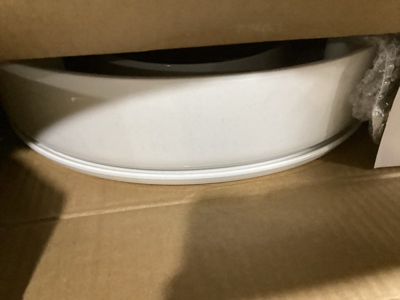 Condition photo showing As Is for KOHLER 25876-0 Hyten 3" Height, Elevated Soft Close Round Toilet Seat, Contoured Seat with Grip-Tight Bumpers, Quick-Attach Hardware, White White Round