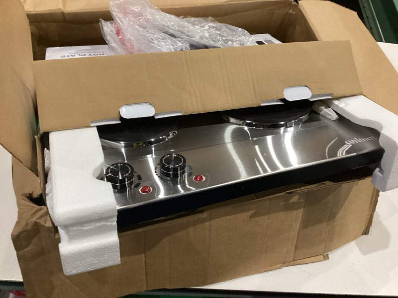 Condition photo showing Good Condition for cusimax 1800w double hot plate, stainless steel silver countertop burner portable electric double burners electric cast iron hot plates cooktop, easy to clean, upgraded version c180n double silver
