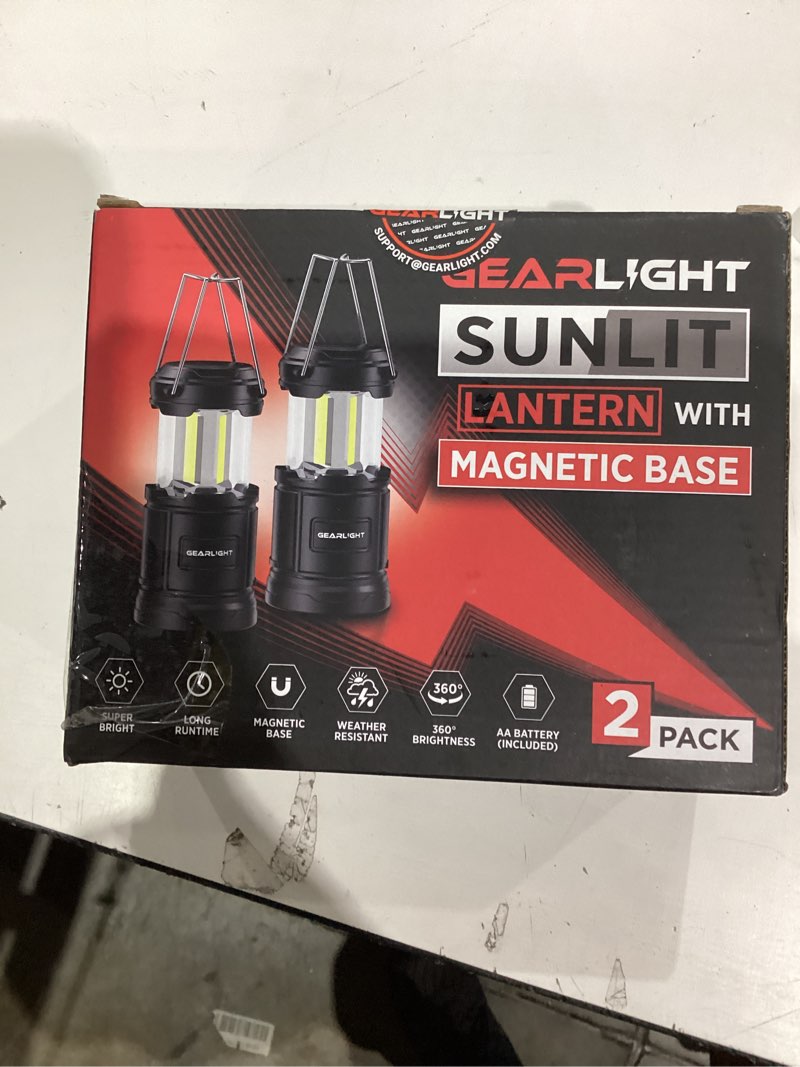 Condition photo showing New/Like New for GearLight Camping Lantern - 2 Portable LED Battery Powered Lantern with Magnetic Base and Foldable Hook for Emergency Use or Campsites, Essential Hurricane Survival Kit with Batteries