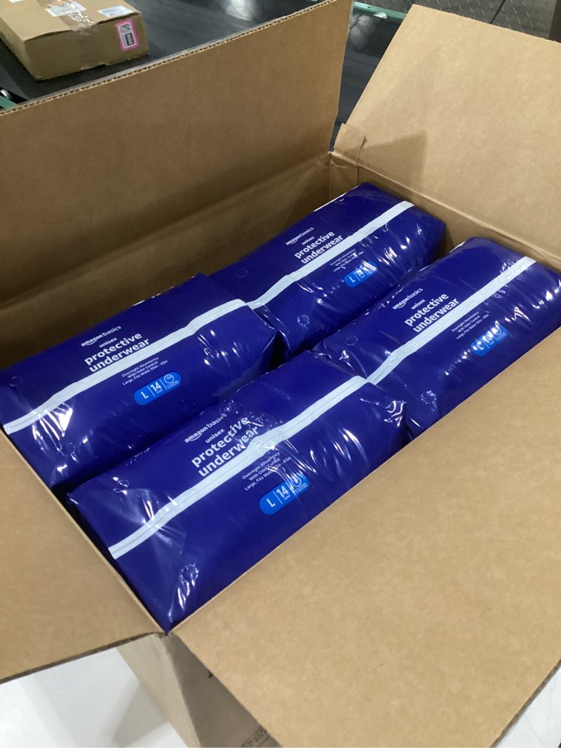 Condition photo showing Good Condition for (4 pack)amazon basics unisex adult incontinence protective underwear, overnight absorbency, moisture-wicking, soft, latex free, large, 14 count large 14.0