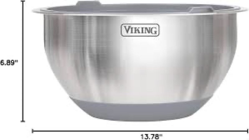 viking mixing bowls set, 10 piece stainless steel kitchen cookware, non-slip silicone base, includes tight fit lids, dishwasher safe, grey