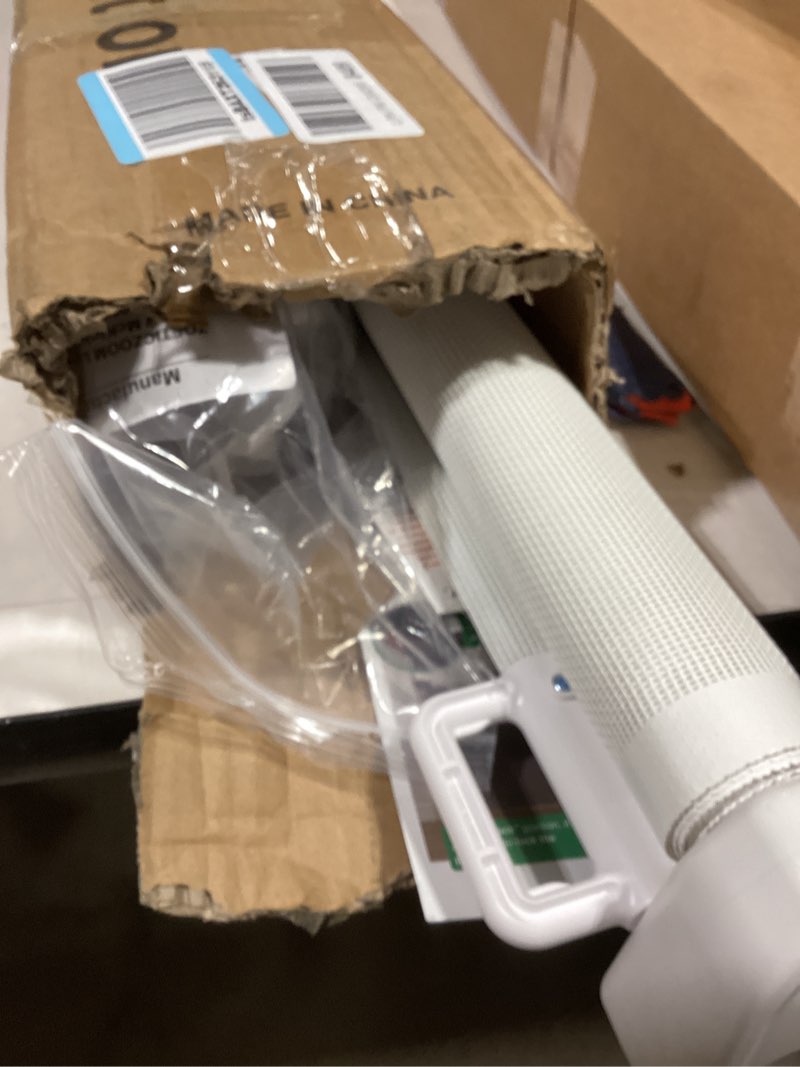 Condition photo showing New/Like New for upgraded retractable baby gates for stairs & banister, mesh dog gate indoor, extends to 55" wide 33" tall, child safety gate for stairway, banister & wall mount (white)