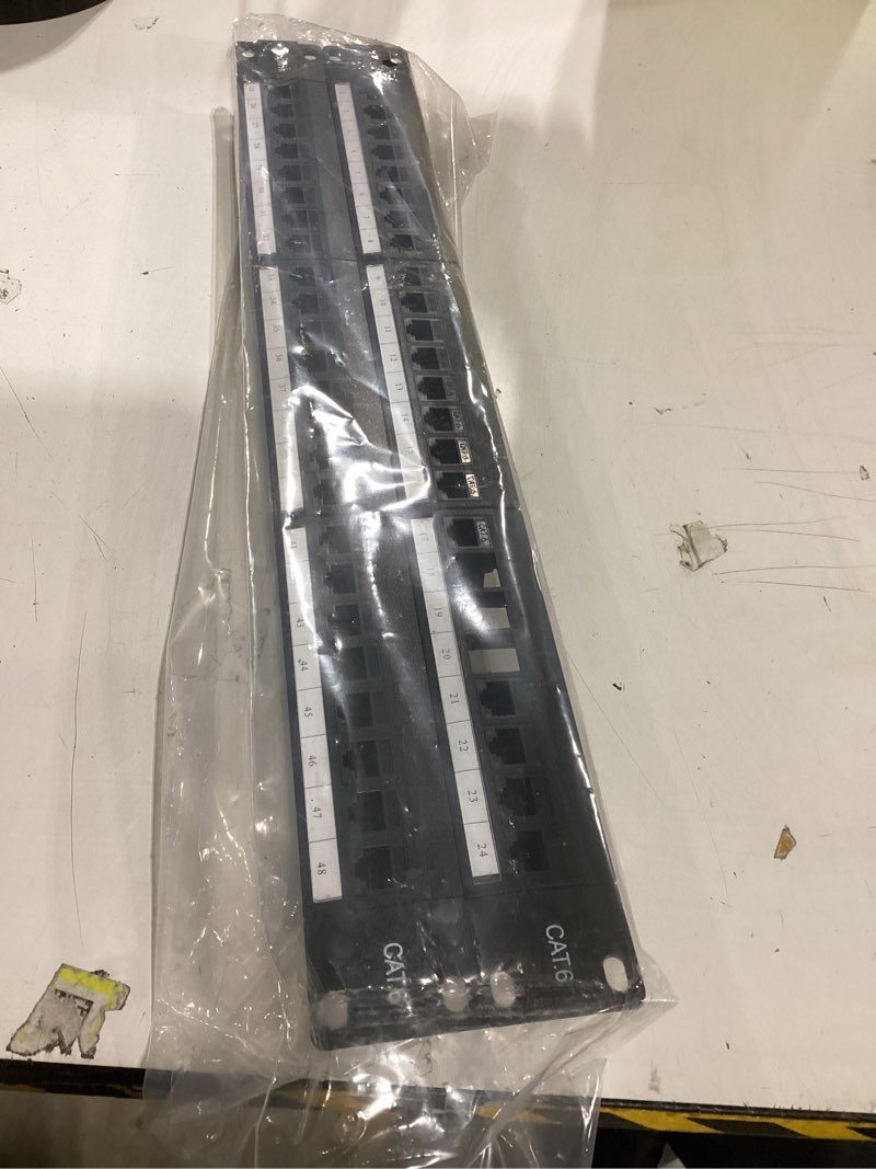 Condition photo showing As Is for Rapink 48 Port Cat6 Patch Panel with Inline Keystone 10G Support, Pass-Thru Coupler UTP 19-Inch, Removable Back Bar, 1U Network for Cat6, Cat5e, Cat5 Cabling 48 Port CAT6 Black