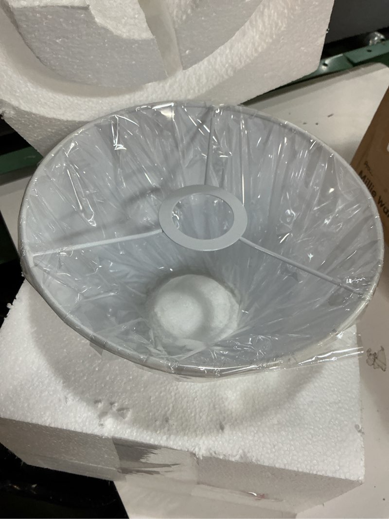 Condition photo showing Good Condition for Nathan James Millie Plug-in Wall Sconce, Wall Mounted Bedside Reading Lamp with Cotton Shade and Brass Back Plate Brass/White Set of 1