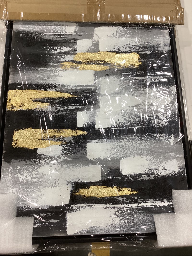Condition photo showing New/Like New for Yihui Arts Framed Black and White Hand Painted Canvas Wall Art with Gold Foil