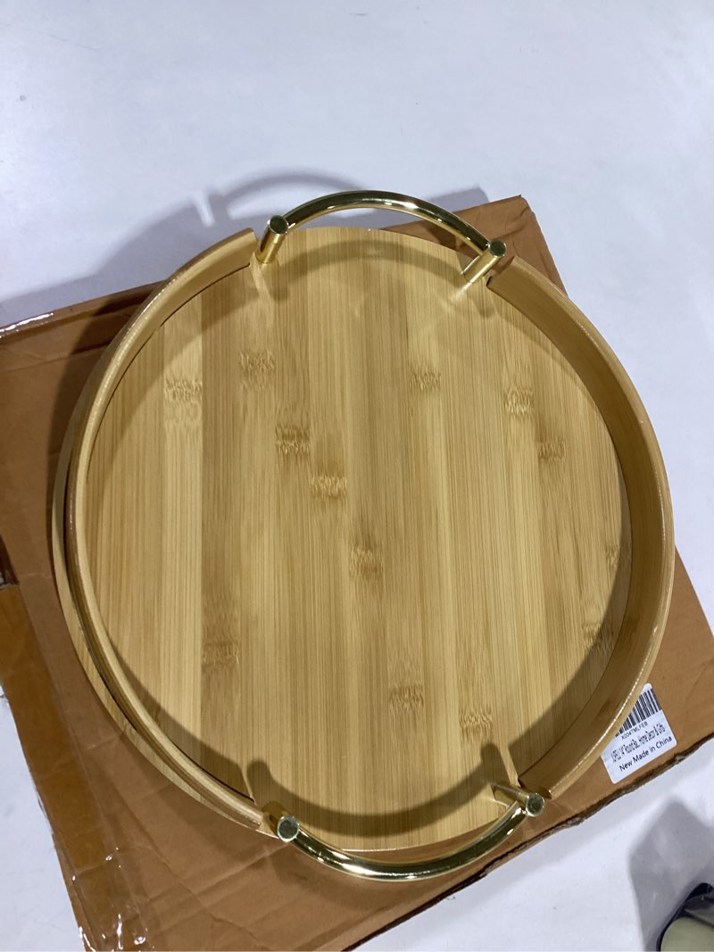 Condition photo showing Good Condition for JUPELI 14” round Bamboo Serving Tray with Handles –