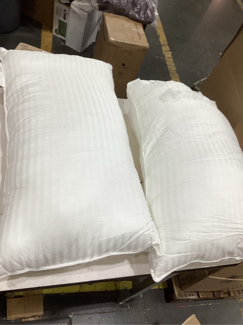 Condition photo showing Good Condition for calvin klein hotel collection bed pillows queen size set of 2 medium soft | 400 thread count 100% cotton damask stripe cover, gusseted support down alternative pillow for side, back & stomach sleepers white queen(set of 2)