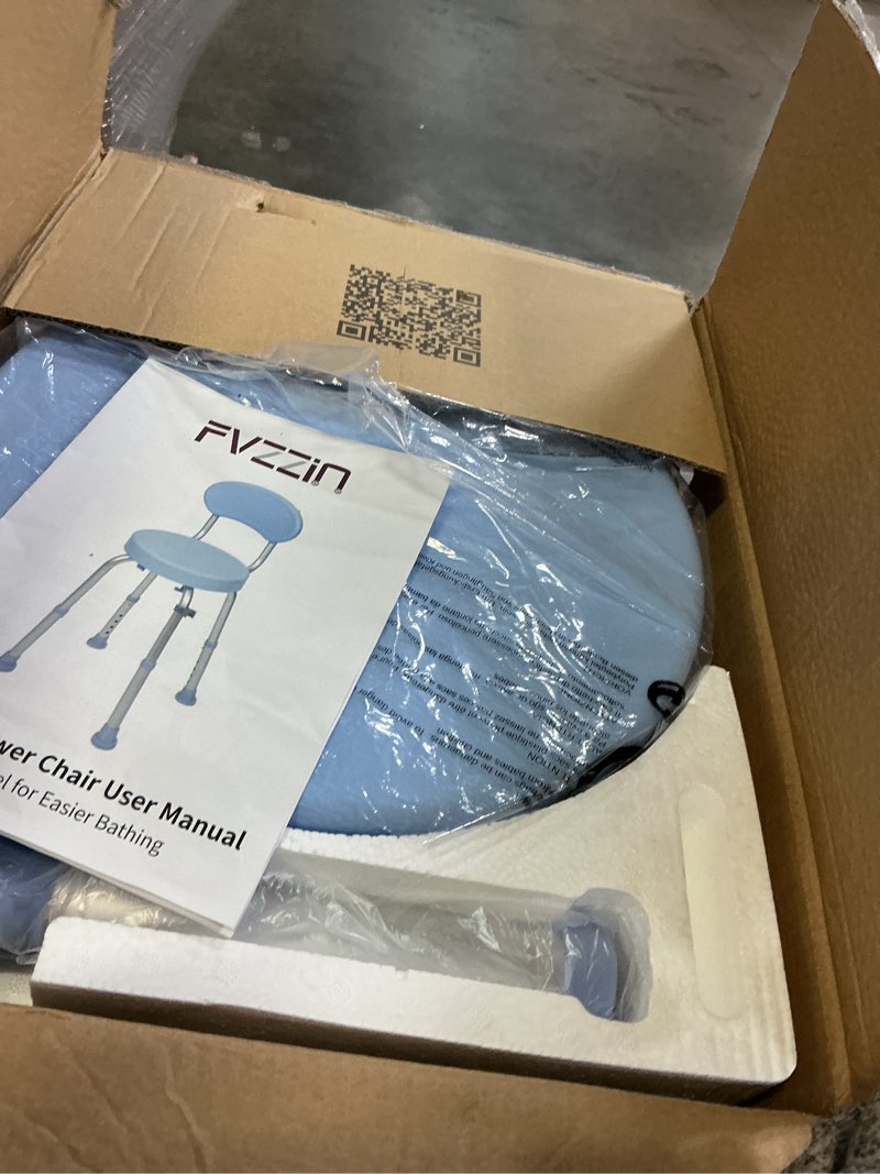 Condition photo showing Good Condition for swivel shower chair, 360° non-slip shower seat with backrest for elderly and disabled, height adjustable rotating tub bench for seniors bathroom inside shower with compact frame (blue)