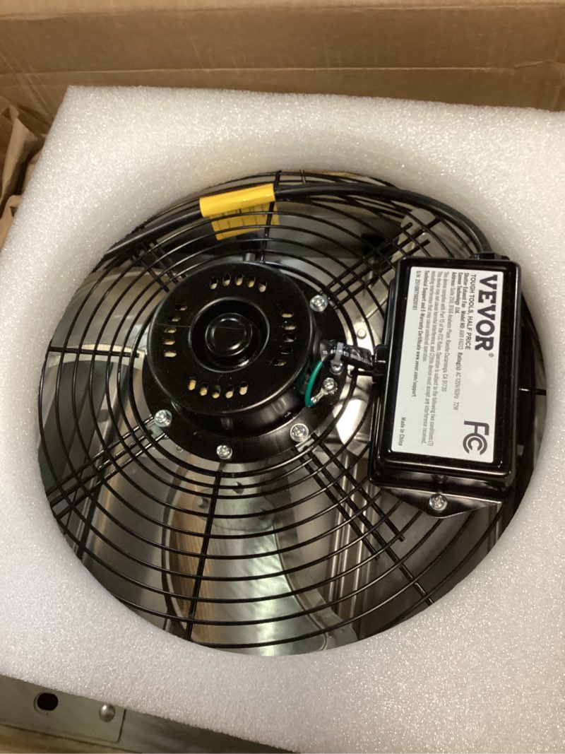Condition photo showing Good Condition for vevor 12'' shutter exhaust fan, high-speed 1000 cfm, aluminum wall mount attic fan with ac-motor, ventilation and cooling for greenhouses, garages, sheds, shops, fcc 12 inch