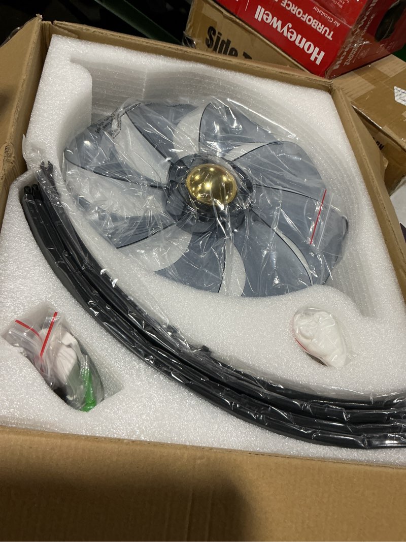 Condition photo showing Good Condition for caged ceiling fan with light flush mount, 20 inch low profile black fandelier with remote, bladeless ceiling fans with lights for bedroom kitchen dining room (bulb not included)