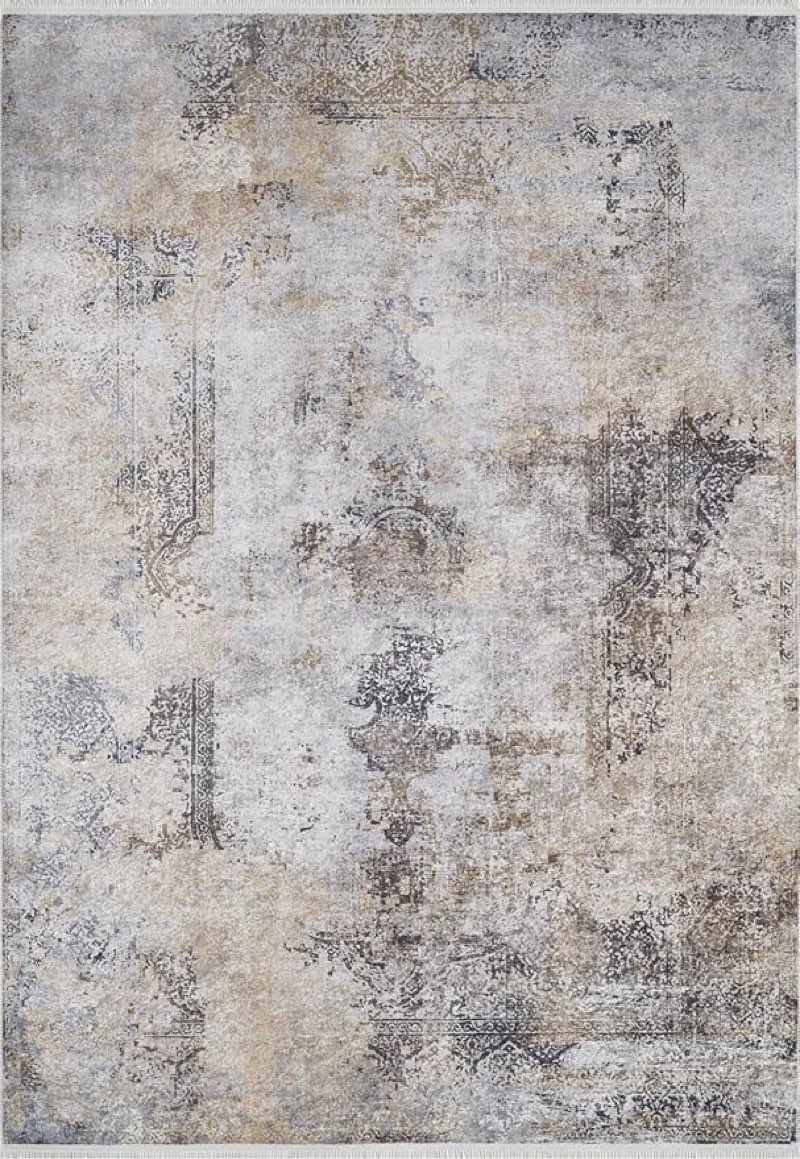 Kirman Gold Modern Cotton Polyester Non Slip Machine Washable Living Room Bedroom Hallway Boho Moroccan Soft Neutral Geometric Bohemian Carpet Distressed Indoor Foldable Nonslip Area Rug,Grey Beige size 150x213