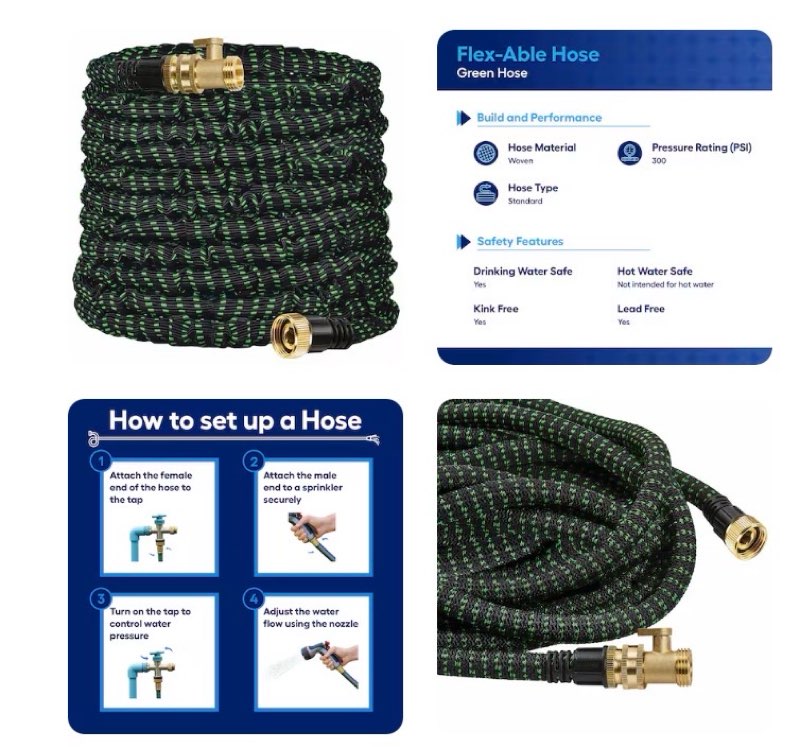 Flex-Able Hose Xtreme 1-in x 100-ft Kink Free Woven Green Hose