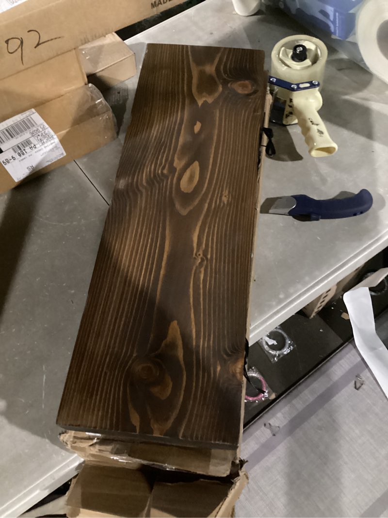 Condition photo showing New/Like New for 24x8x1.6 inch Floating Shelves Set of 2 – Solid Wood Rustic Brown Wall Mounted Shelf for Kitchen, Bathroom, Living Room Brown 24x8x1.6