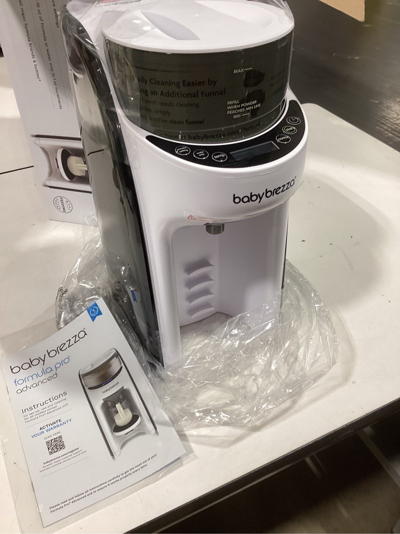 Condition photo showing New/Like New for baby brezza new and improved formula pro advanced formula dispenser machine - automatically mix a warm formula bottle instantly - easily make bottle with automatic powder blending, white formula pro advanced dispenser