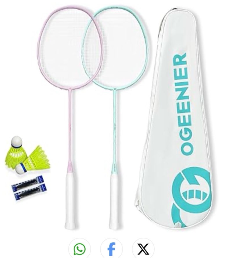 OGEENIER Badminton Racket Set, 4U, Carbon Fiber Badminton Rackets with 2 Shuttlecocks, 2 Replacement Racket Grip Tapes and 1 Badminton Bag