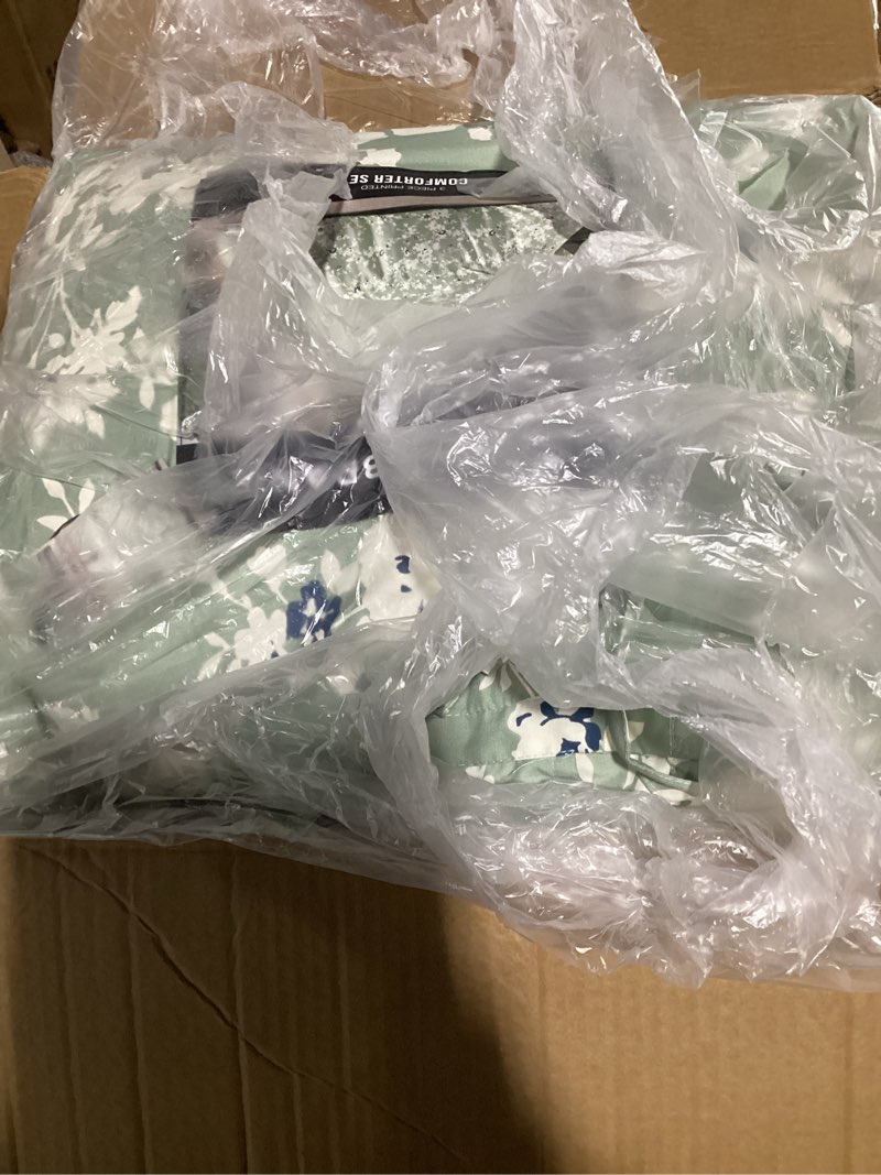 Condition photo showing New/Like New for Lucky Brand Fianna Sage Green Floral Luxury 3 Piece Comforter Bedding Set - King Size Comforter Set Sage Green Floral Comforter & Pillow Sham Set King