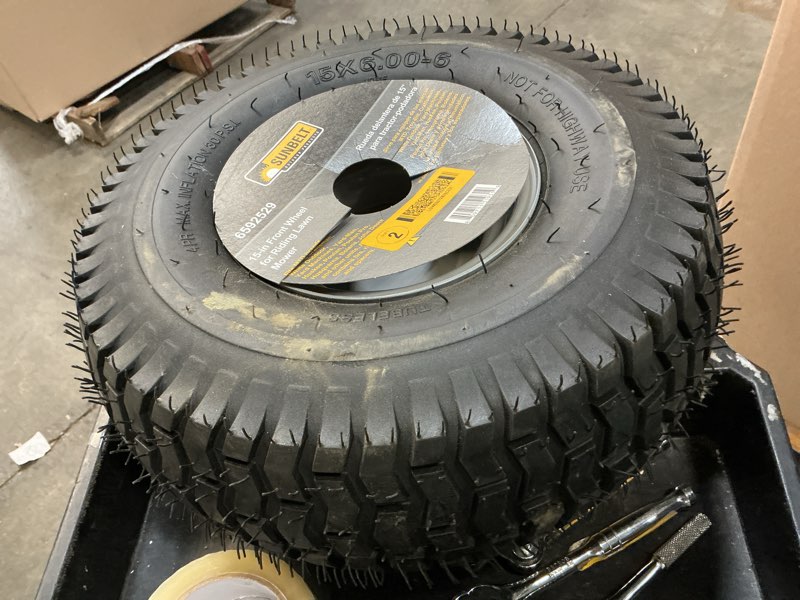 Condition photo showing As Is for sunbelt 15-in x 6-in-6 in front wheel for riding mower/tractor