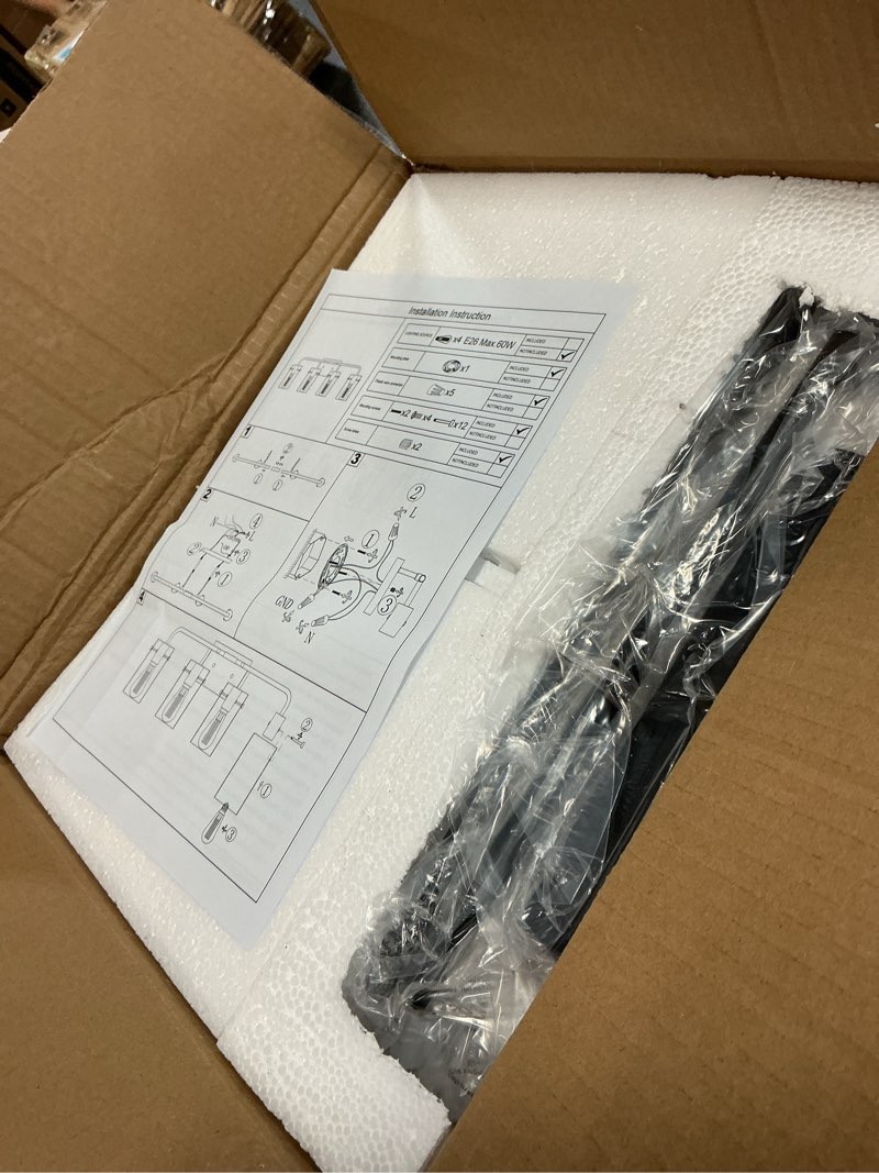 Condition photo showing New/Like New for l lohas led 4-light bathroom light fixtures, 26.37" black bathroom vanity light with straight glass shades, modern vanity lights for mirror living room hallway, e26, etl listed black 4-light