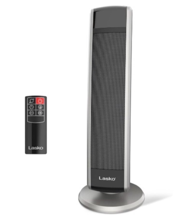 Lasko Oscillating Digital Ceramic Tower Heater for Large Rooms, with Adjustable Thermostat, Timer and Remote Control, 29 Inches, 1500W, Black, 5586
