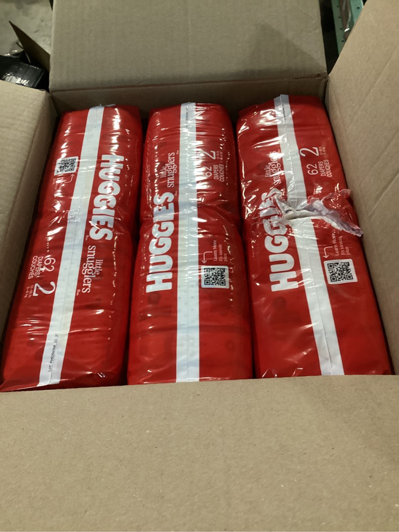 Condition photo showing As Is for Huggies Size 2 Diapers, Little Snugglers Baby Diapers, Size 2 (12-18 lbs), 186 Count (3 Packs of 62), Packaging May Vary