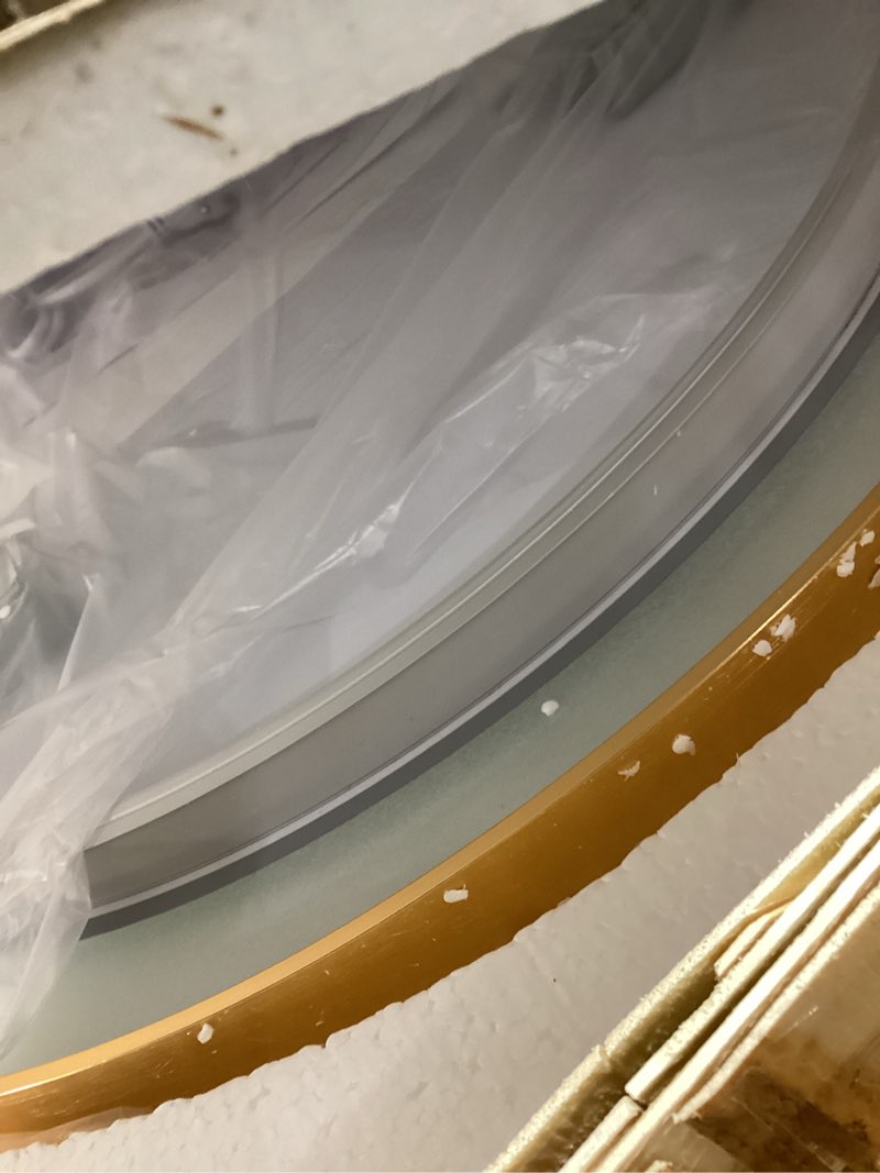 Condition photo showing New/Like New for 24"x36" Oval LED Bathroom Mirror, Oval Lighted Vanity Bathroom Mirror with Gold Frame Anti Fog Smart Mirror with 3 Colors Dimmable for Makeup, Frontlit, Waterproof Horizontal/Vertical Gold 36"L x 24"W