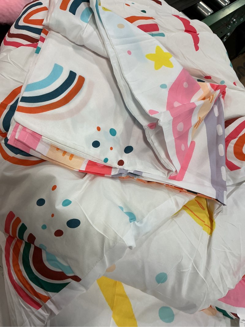 Condition photo showing Good Condition for Btargot Lightweight Soft 3 Piece Rainbow Comforter Set with 2 Pillow Covers, Cartoon Love Hearts Flowers and Sun Star Bedding Set for Girls Boys Kids, Twin Pink Pink Twin