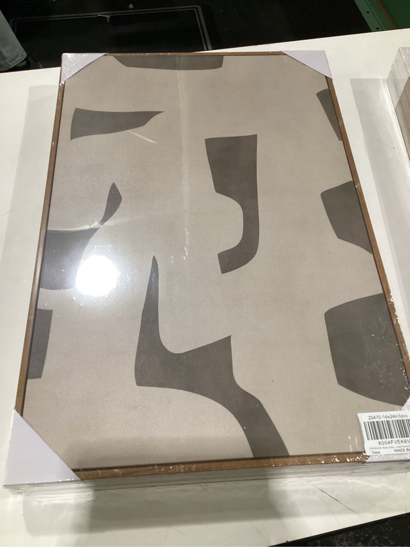 Condition photo showing New/Like New for PHOPAGO Boho Abstract Framed Wall Art Large 16x24in Mid-Century Duotone Minimal Dark Brush Stroke Neutral Modern Minimalist Painting Decorative Artwork Natural Framed