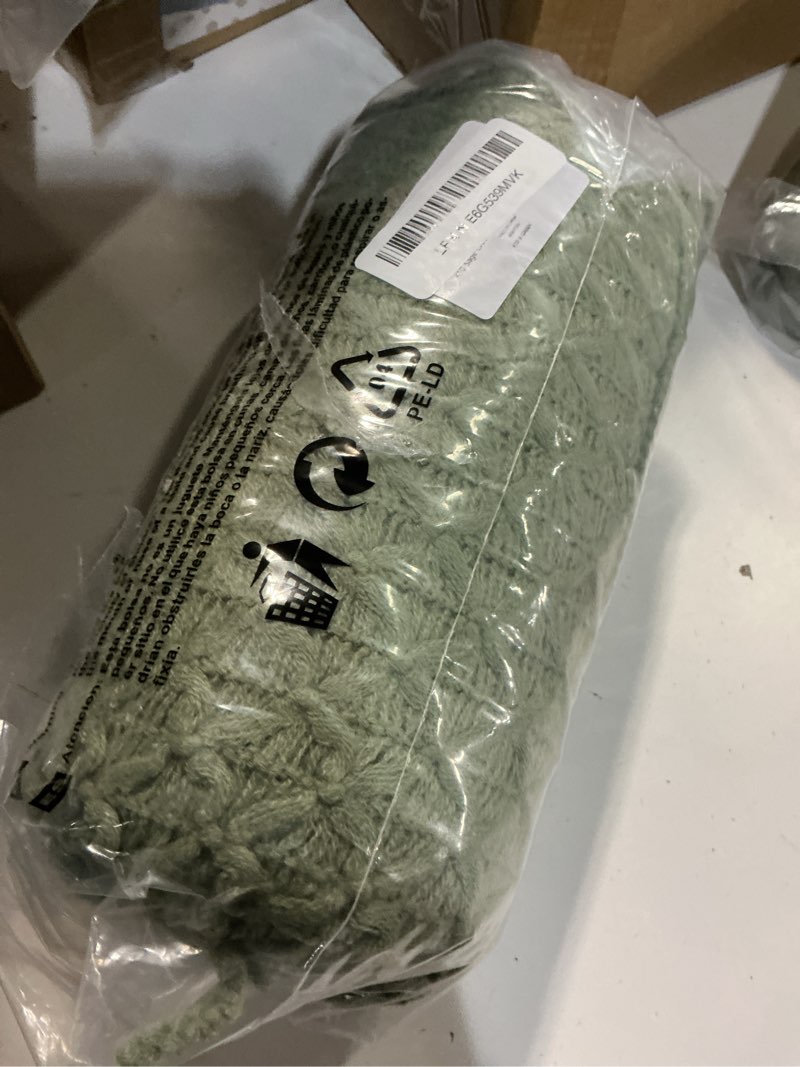 Condition photo showing Good Condition for crevent farmhouse boho knitted throw blanket for couch sofa chair bed home decoration, soft warm cozy light weight for spring summer fall (50''x60'' sage green) sage green 50inchx60inch