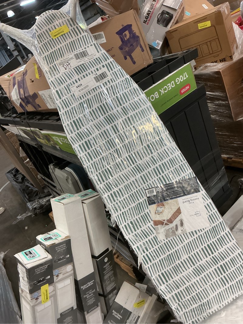Condition photo showing As Is for mainstays 4-leg ironing board - 53"x14" surface area, cotton cover, adjustable height