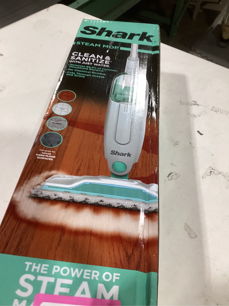 Condition photo showing New/Like New for Shark Steam Mop with 2 Machine Washable Dirt Grip Pads, Removable Water Tank, Lightweight, Steam Cleaner for sealed Hard Floors, Marble, Stone, Hardwood, Tile, Laminate, White/Seafoam, S1000