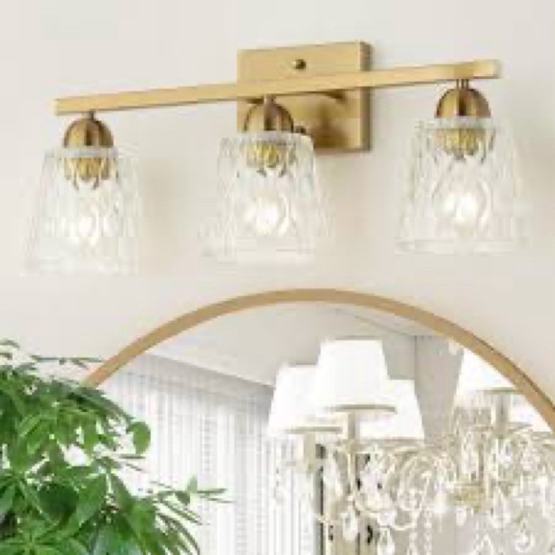 Mecgirn Stainless Steel Bathroom Vanity Light Over Mirror, 3 Light Brushed Gold Bathroom Light Fixtu