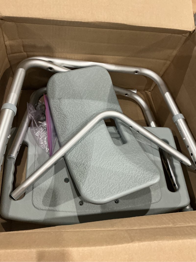 Condition photo showing As Is for medline bath chair, bench, seat, stool for disabled, seniors & elderly bathroom transfer inside shower/tub/bathtub – 400 lbs. capacity, gray