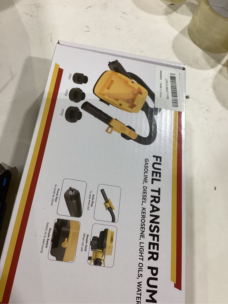 Condition photo showing Good Condition for Cordless Fuel Transfer Pump with Auto-Stop, 3.2 GPM Flow Portable Fuel Pump Compatible with DeWalt 20V & Milwaukee 18V Batteries, with 51'' Hose, 3 Adapters for Diesel, Gasoline(Bare Tool)