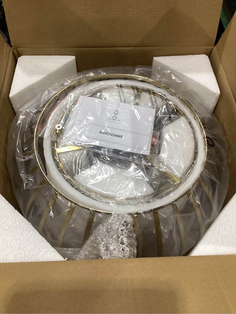 Condition photo showing Good Condition for SGLfarmty Gold Crystal Chandeliers 4-Lights Metal Cage Pendant Light Modern Brass Flush Mount Ceiling Hanging Lamps Adjustable Farmhouse Light Fixture for Dining Room Kitchen Island Hallway