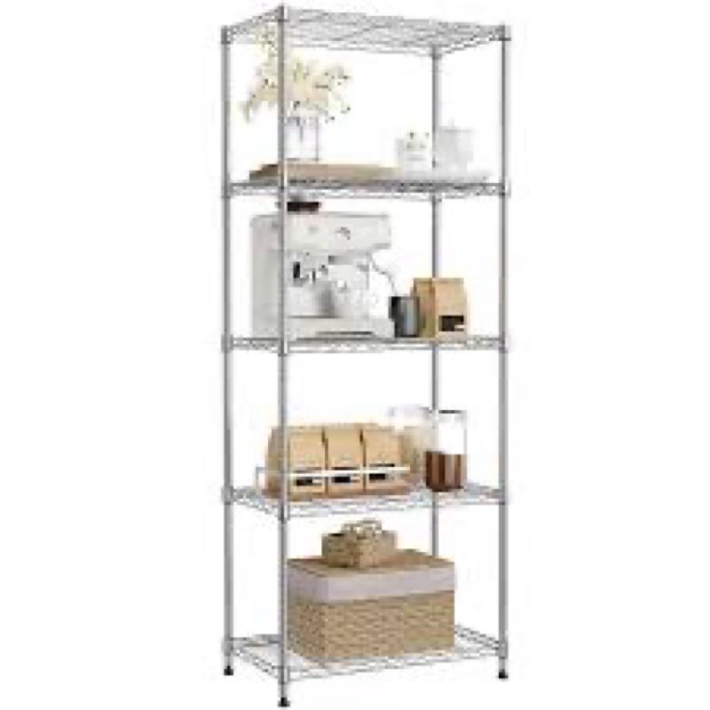 IZEUK 5-Tier Chrome Metal Storage Shelves, Adjustable Wire Shelving Unit for Kitchen, Bathroom, Pant