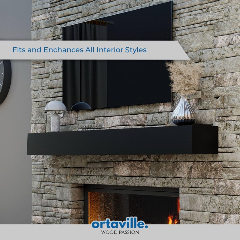 Fireplace Mantel, Modern Design, Matte Lacqeur Finish, Wall-Mounted Floating Shelf (60 in, black )
