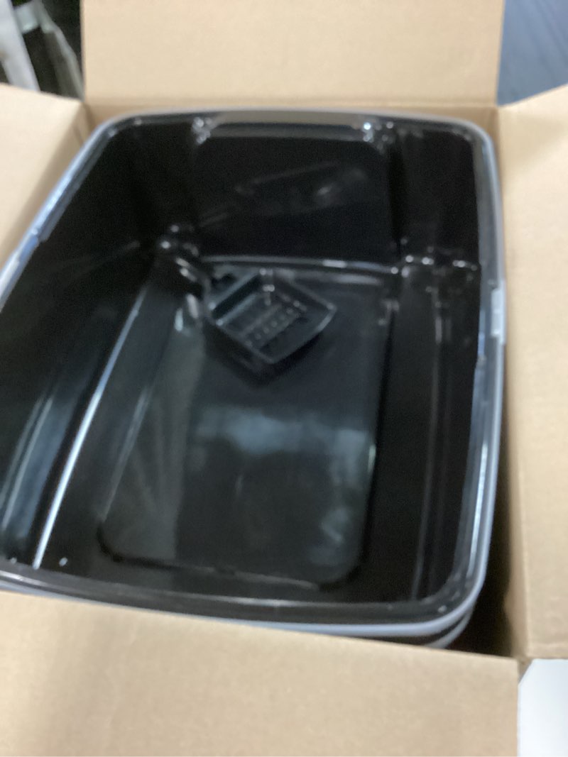 Condition photo showing Good Condition for IRIS USA 2 Pack Large Open Top Cat Litter Box with High Sides, Scatter Shield & Scoop, Black, for Indoor Cats, Kittens or Multicat Homes