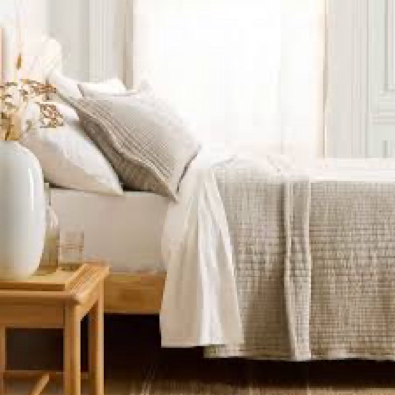 quince 100% european linen dream quilt set white full/queen