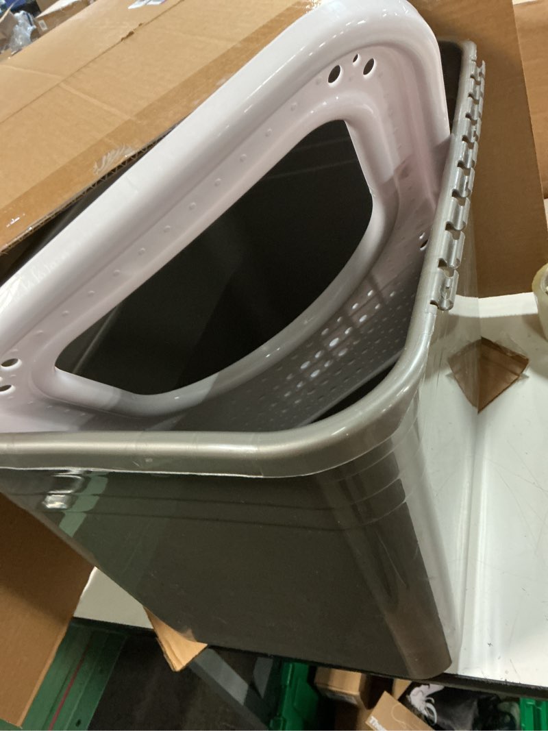 Condition photo showing As Is for petmate enclosed cat litter boxes with hinged lid and wide top entry opening, cat litter box enclosure with filter lid, made in usa, scoop not included 1 count (pack of 1) gray
