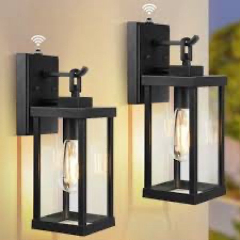 19" Large Dusk to Dawn Outdoor Lighting 2 Pack, Black Sensor Porch Lights Exterior Lighting Fixtures